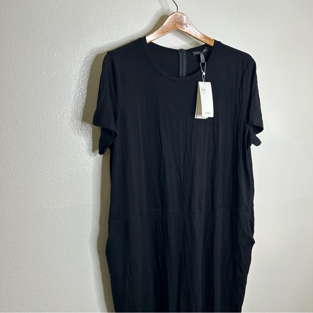 NWT Eileen Fisher Black Round Neck Tencel Stretch Jersey Jumpsuit in Black XL